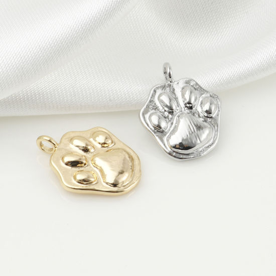 Immagine di Ottone Charms Vero Oro Placcato Orma di Zampa 15mm x 12mm, 2 Pz