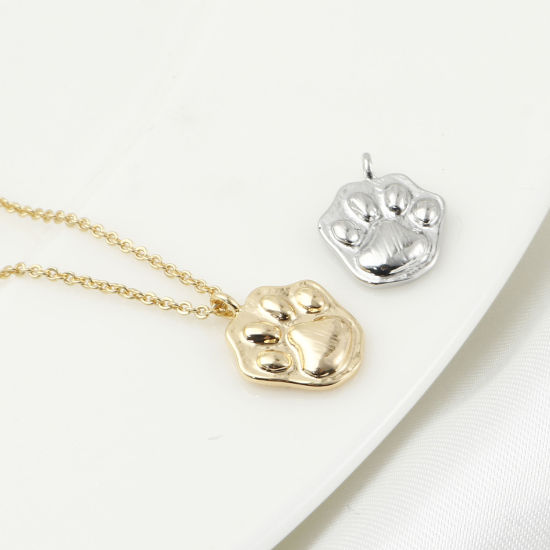 Immagine di Ottone Charms Vero Oro Placcato Orma di Zampa 15mm x 12mm, 2 Pz
