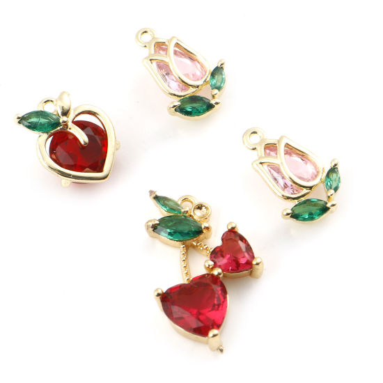 Picture of Brass Charms Flower Real Gold Plated Fruit Multicolour Cubic Zirconia