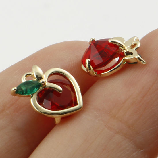 Picture of Brass Charms Flower Real Gold Plated Fruit Multicolour Cubic Zirconia