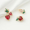 Imagen de Latón Colgantes Charms Flor Oro Real Chapado Fruta Multicolor Circón Artificial 17mm x 10mm, 2 Unidades