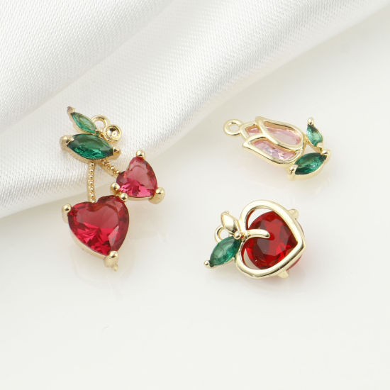 Picture of Brass Charms Flower Real Gold Plated Fruit Multicolour Cubic Zirconia