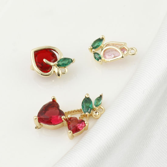 Picture of Brass Charms Flower Real Gold Plated Fruit Multicolour Cubic Zirconia