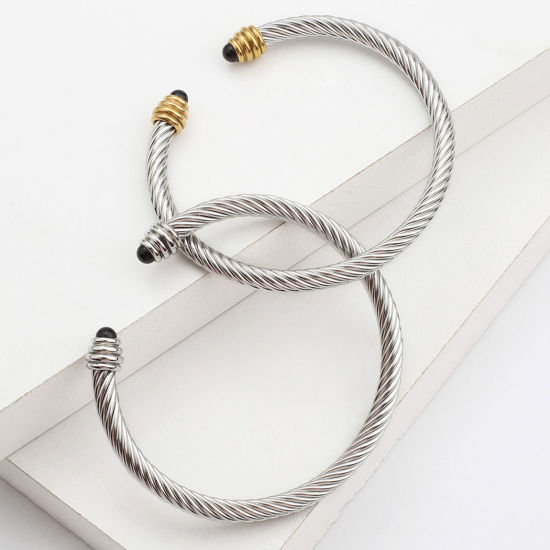Picture of 316 Stainless Steel Open Cuff Bangles Bracelets Multicolor C Shape Imitation Agate 18.5cm(7 2/8") long
