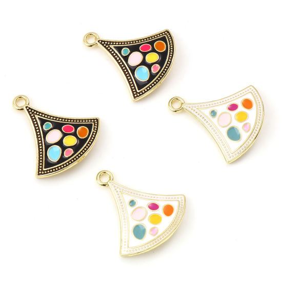 Immagine di Lega di Zinco Charms A Forma di Ventagli Oro Chiaro Multicolore Polka Dot Smalto