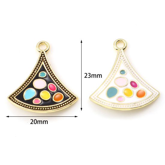 Immagine di Lega di Zinco Charms A Forma di Ventagli Oro Chiaro Multicolore Polka Dot Smalto