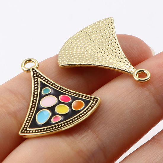 Immagine di Lega di Zinco Charms A Forma di Ventagli Oro Chiaro Multicolore Polka Dot Smalto