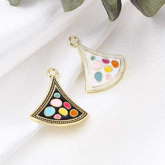 Immagine di Lega di Zinco Charms A Forma di Ventagli Oro Chiaro Multicolore Polka Dot Smalto