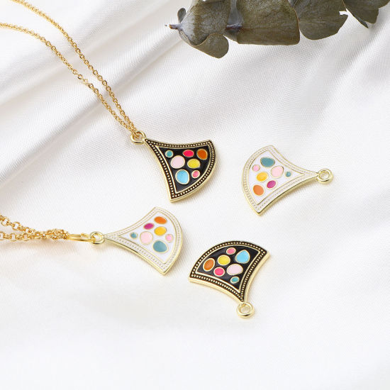 Immagine di Lega di Zinco Charms A Forma di Ventagli Oro Chiaro Multicolore Polka Dot Smalto