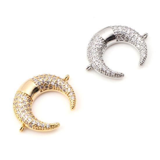 Immagine di Ottone Micro Intarsio Connettore Accessori Multicolore Falce di Luna Trasparente Cubic Zirconiae