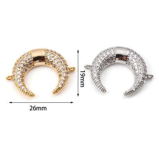 Immagine di Ottone Micro Intarsio Connettore Accessori Multicolore Falce di Luna Trasparente Cubic Zirconiae