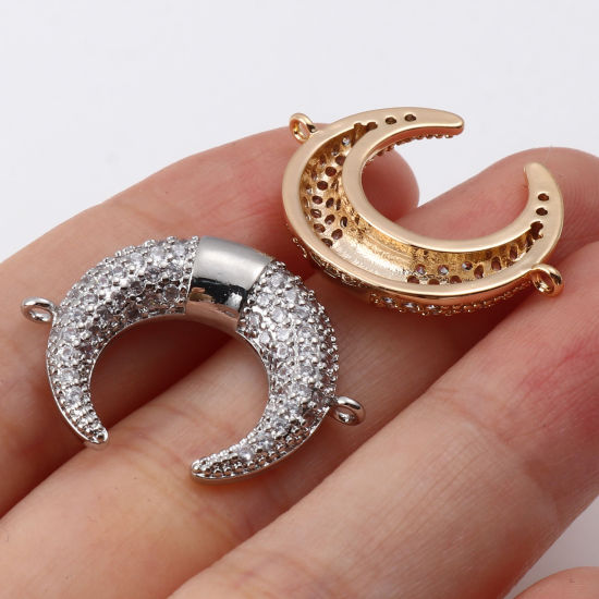 Immagine di Ottone Micro Intarsio Connettore Accessori Multicolore Falce di Luna Trasparente Cubic Zirconiae