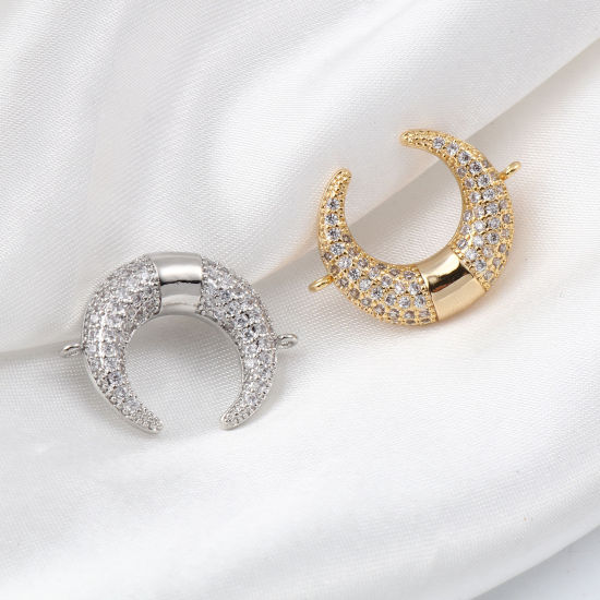 Immagine di Ottone Micro Intarsio Connettore Accessori Multicolore Falce di Luna Trasparente Cubic Zirconiae