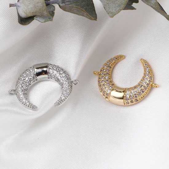 Immagine di Ottone Micro Intarsio Connettore Accessori Multicolore Falce di Luna Trasparente Cubic Zirconiae