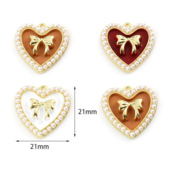 Immagine di Lega di Zinco Charms Cuore Oro Placcato Multicolore Cravatta a Farfalla Smalto 21mm x 21mm , 5 Pz