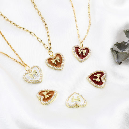 Immagine di Lega di Zinco Charms Cuore Oro Placcato Multicolore Cravatta a Farfalla Smalto 21mm x 21mm , 5 Pz