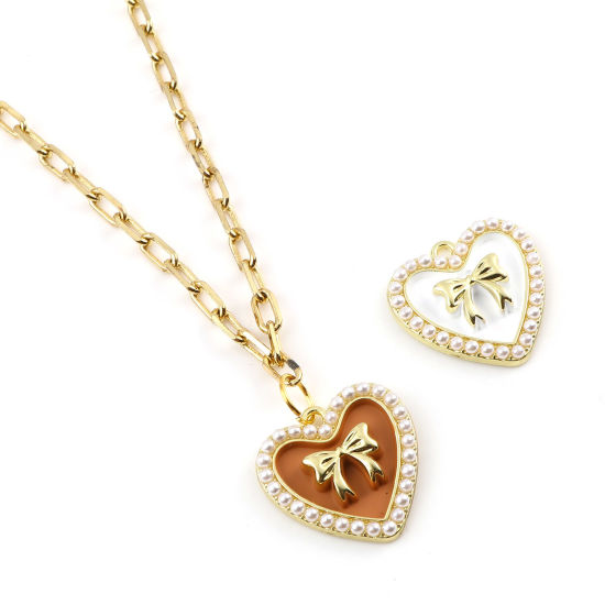 Immagine di Lega di Zinco Charms Cuore Oro Placcato Multicolore Cravatta a Farfalla Smalto 21mm x 21mm , 5 Pz