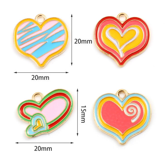Immagine di Lega di Zinco San Valentino Charms Cuore Oro Placcato Multicolore Smalto 10 Pz