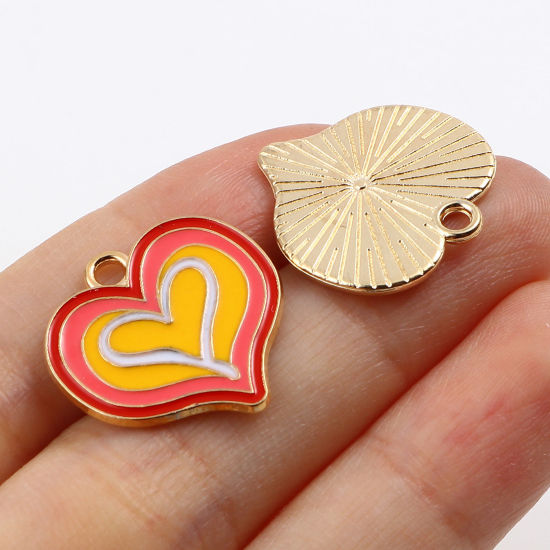 Immagine di Lega di Zinco San Valentino Charms Cuore Oro Placcato Multicolore Smalto 10 Pz