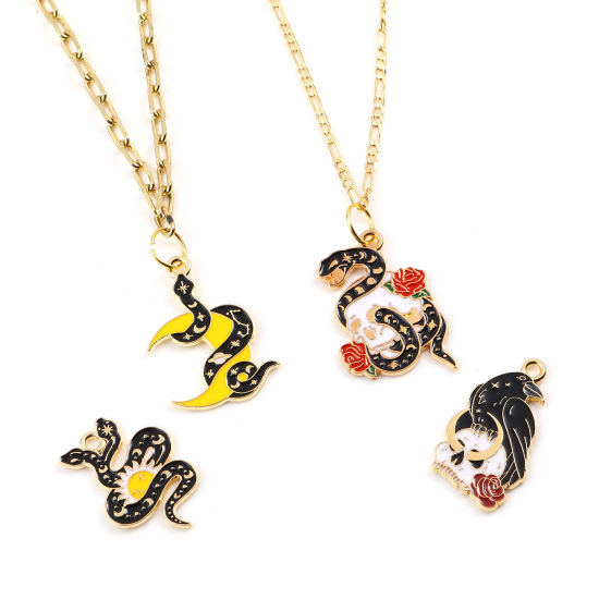 Picture of Zinc Based Alloy Halloween Pendants Gold Plated Multicolor Skeleton Skull Enamel