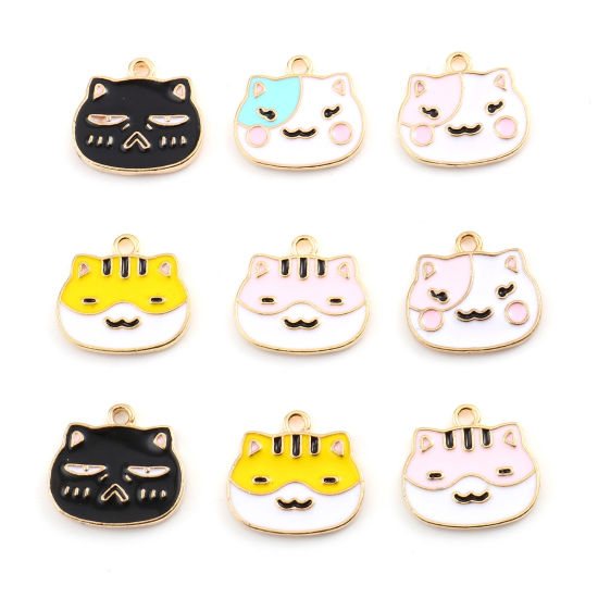 Picture of Zinc Based Alloy Charms Cat Animal Gold Plated Enamel