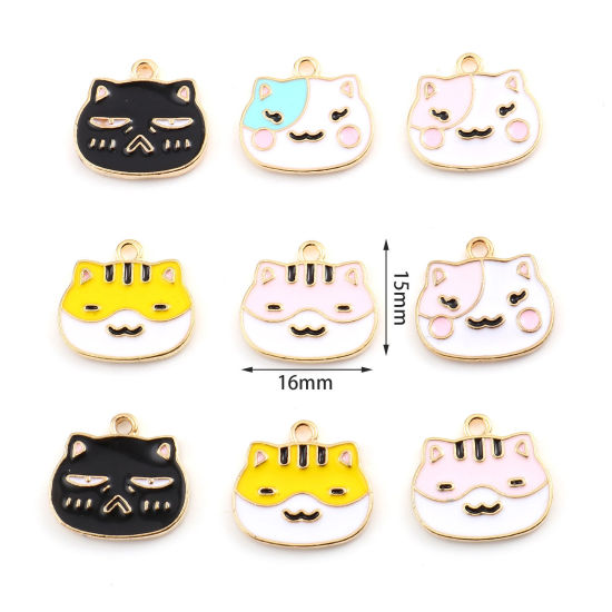 Picture of Zinc Based Alloy Charms Cat Animal Gold Plated Enamel