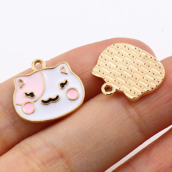 Picture of Zinc Based Alloy Charms Cat Animal Gold Plated Enamel