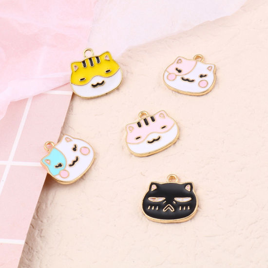 Picture of Zinc Based Alloy Charms Cat Animal Gold Plated Enamel