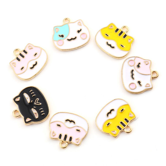 Picture of Zinc Based Alloy Charms Cat Animal Gold Plated Enamel