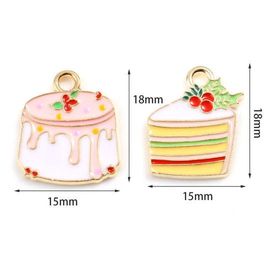 Picture of Zinc Based Alloy Charms Cake Gold Plated Multicolor Enamel