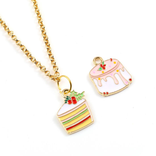 Picture of Zinc Based Alloy Charms Cake Gold Plated Multicolor Enamel