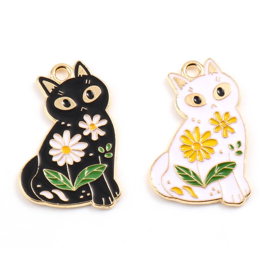 Picture of Zinc Based Alloy Charms Cat Animal Gold Plated Multicolor Enamel