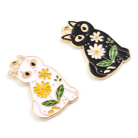 Picture of Zinc Based Alloy Charms Cat Animal Gold Plated Multicolor Enamel