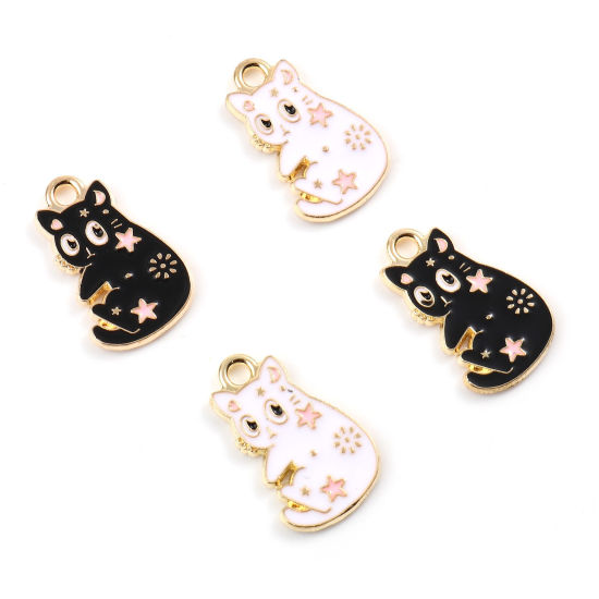 Picture of Zinc Based Alloy Charms Cat Animal Gold Plated Enamel