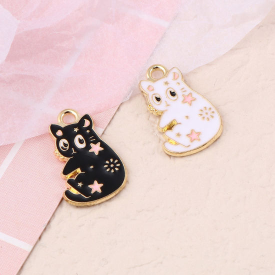 Picture of Zinc Based Alloy Charms Cat Animal Gold Plated Enamel