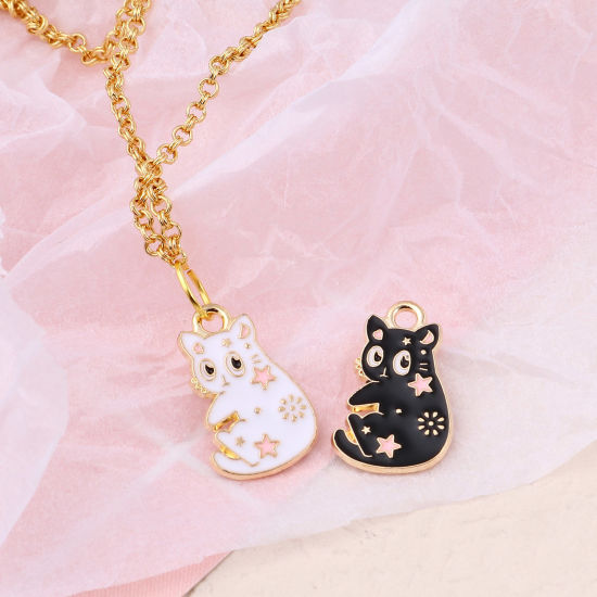 Picture of Zinc Based Alloy Charms Cat Animal Gold Plated Enamel