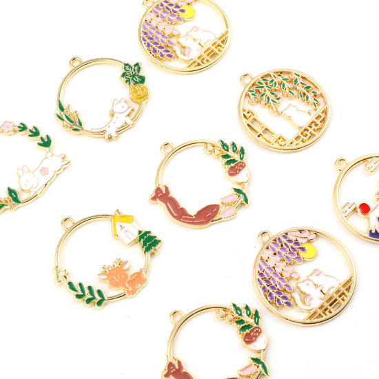 Picture of Zinc Based Alloy Pendants Round Gold Plated Multicolor Enamel