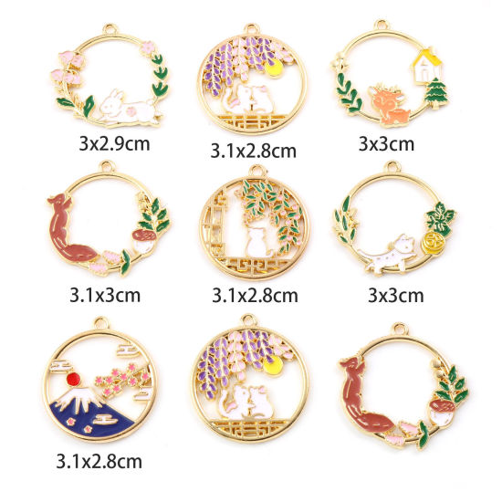 Picture of Zinc Based Alloy Pendants Round Gold Plated Multicolor Enamel