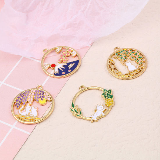 Picture of Zinc Based Alloy Pendants Round Gold Plated Multicolor Enamel