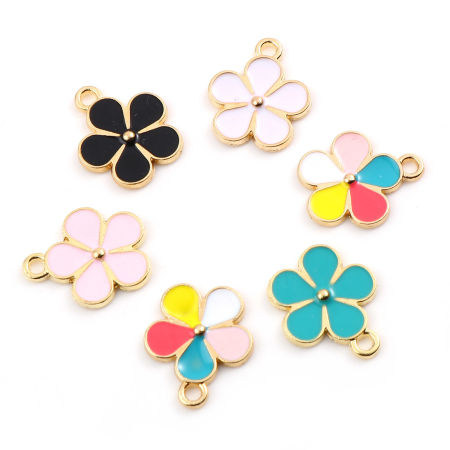Picture of Zinc Based Alloy Charms Flower Gold Plated Multicolor Enamel