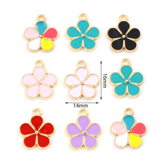 Immagine di Lega di Zinco Charms Fiore Oro Placcato Multicolore Smalto 20 Pz