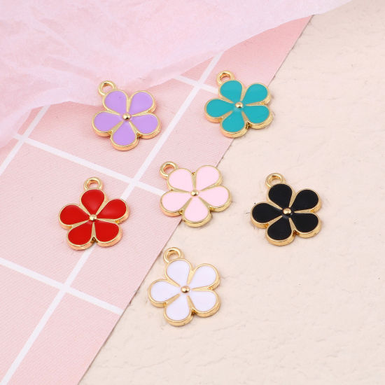Immagine di Lega di Zinco Charms Fiore Oro Placcato Multicolore Smalto 20 Pz