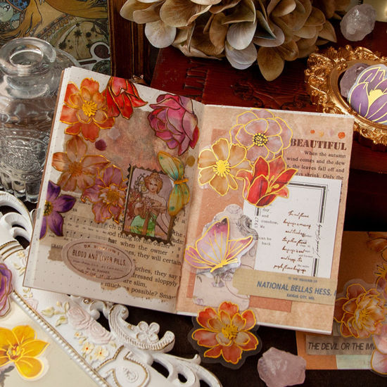 Image de DIY Papier Autocollant Décoration Collection Végétale en PET Multicolore Fleurs 1 Kit