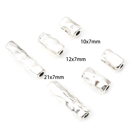 Immagine di Lega di Zinco Martellato Perline Cilindrico Argento Antico 10 Pz