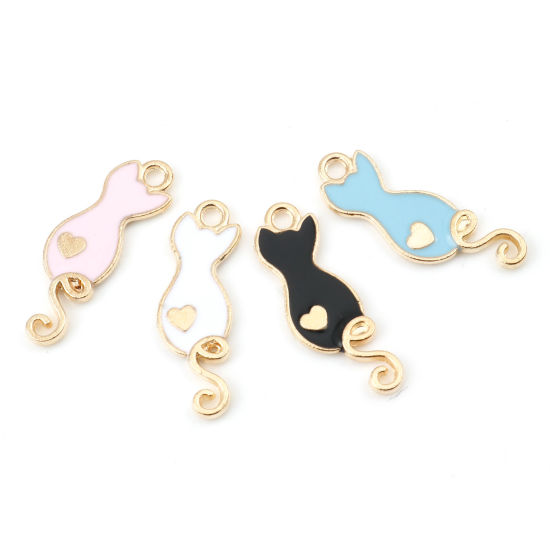 Immagine di Lega di Zinco Charms Gatto Oro Placcato Multicolore Smalto