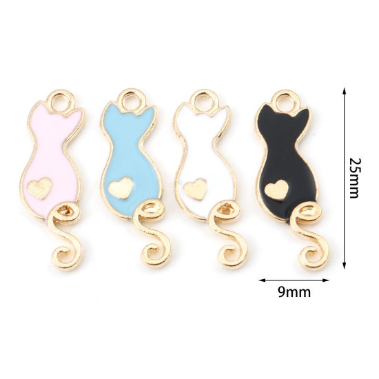 Immagine di Lega di Zinco Charms Gatto Oro Placcato Multicolore Smalto