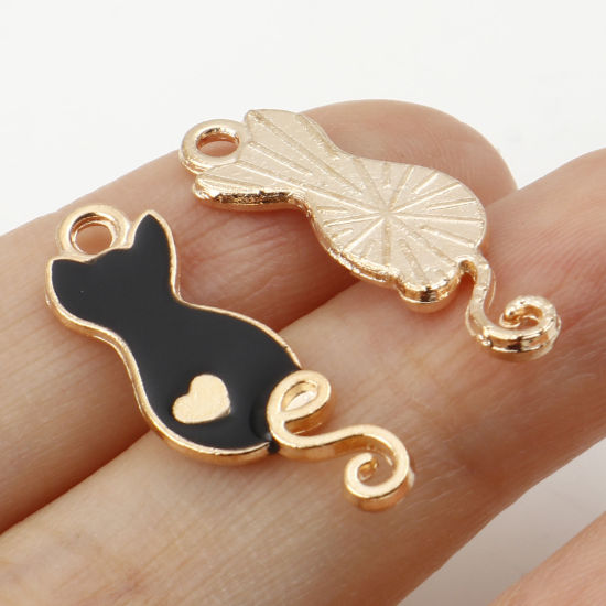 Immagine di Lega di Zinco Charms Gatto Oro Placcato Multicolore Smalto