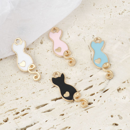 Immagine di Lega di Zinco Charms Gatto Oro Placcato Multicolore Smalto