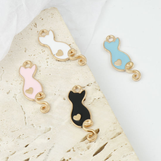 Immagine di Lega di Zinco Charms Gatto Oro Placcato Multicolore Smalto