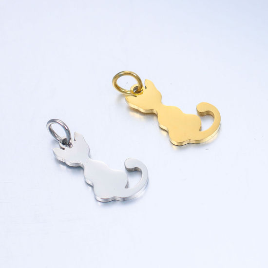 Picture of 304 Stainless Steel Pet Silhouette Charms Multicolor Cat Animal